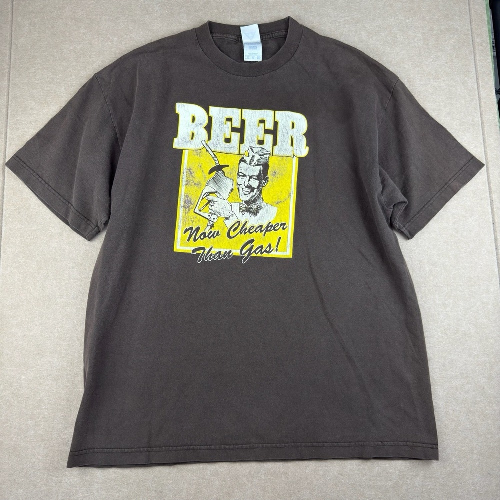 AAA T-Shirt Men's XL‎ Brown Beer Now Cheaper Than Gas Funny Graphic Retro